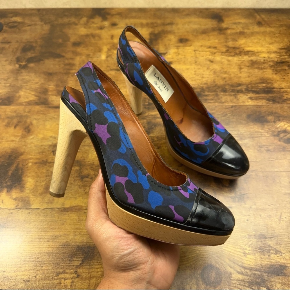 Lanvin‎ Womens Black and Purple Slingback Heels Size 37